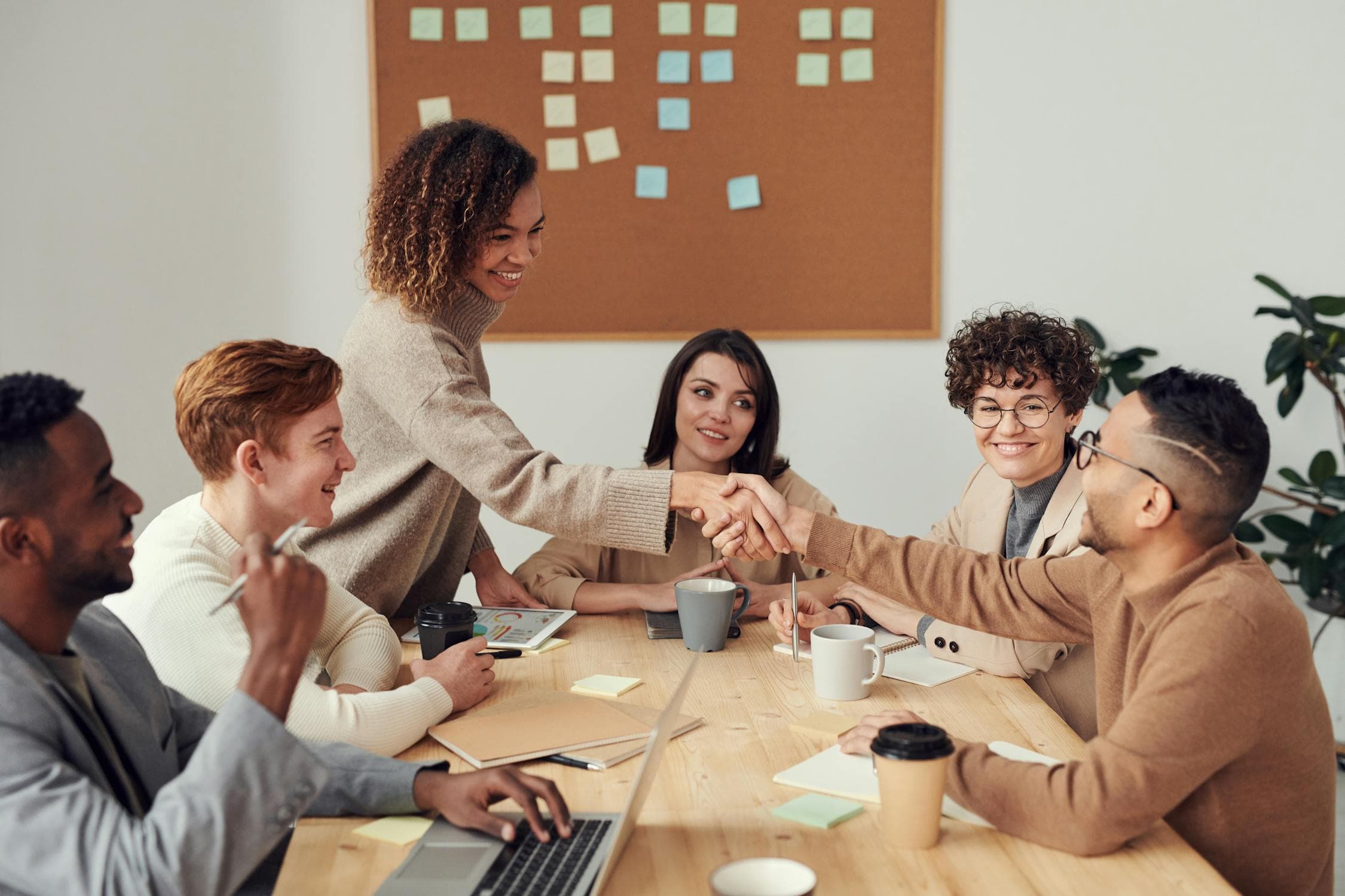 Team collaborating around a table
